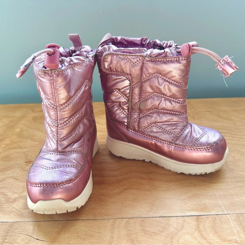 Cat & Jack Girls Metallic Pink Winter Snow Boots Size 9